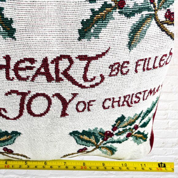 Christmas Throw Pillow Tapestry Heart Joy Letters Woven 12"x 12" Cottage Granny - Picture 4 of 8
